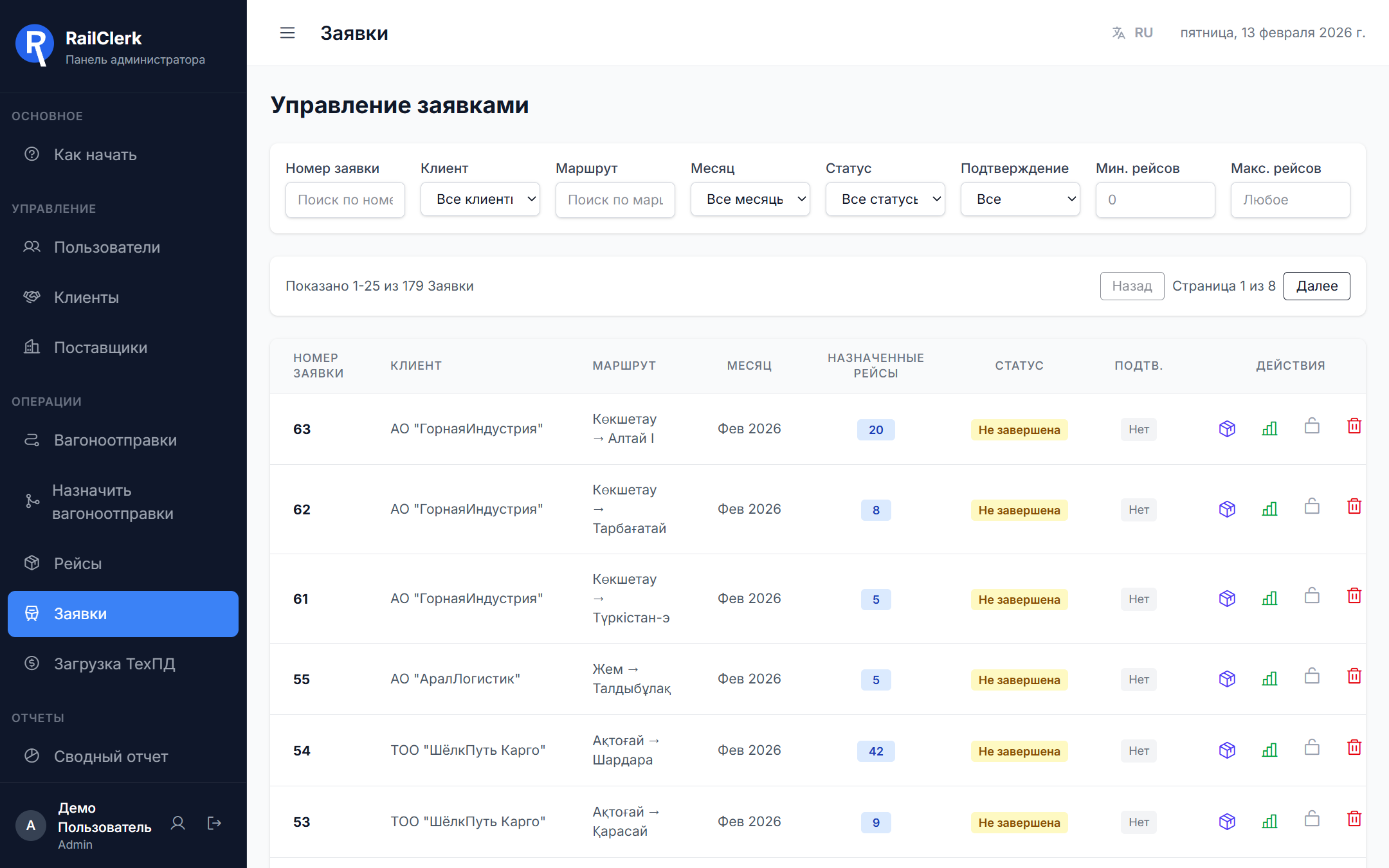 Управление заявками